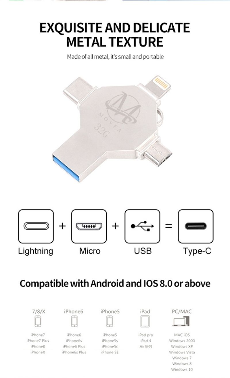 Share this product    Otg 128GB Ultra OTG Micro USB Type-c Lightning 4in1 Flash Drive