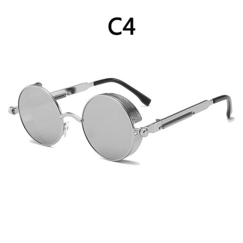 BOYSEEN New Punk Sunglasses Retro Metal Round Thick Frame Sunglasses Spring Temple