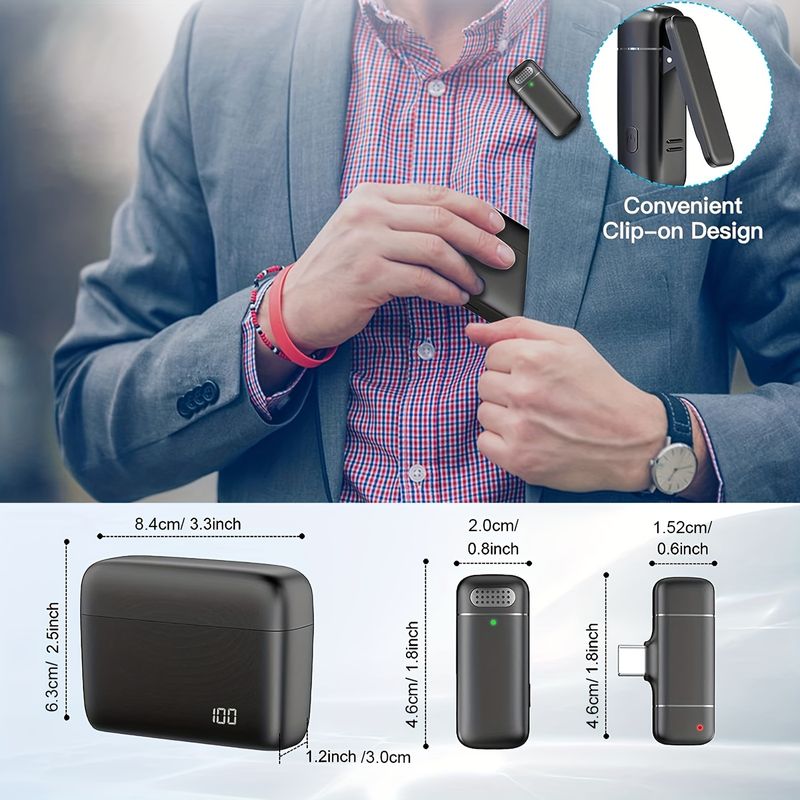 Wireless Lavalier Microphone Charging Case Mic Portable Audio Video Recording For IPhone Android
