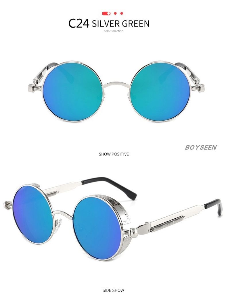 BOYSEEN New Punk Sunglasses Retro Metal Round Thick Frame Sunglasses Spring Temple