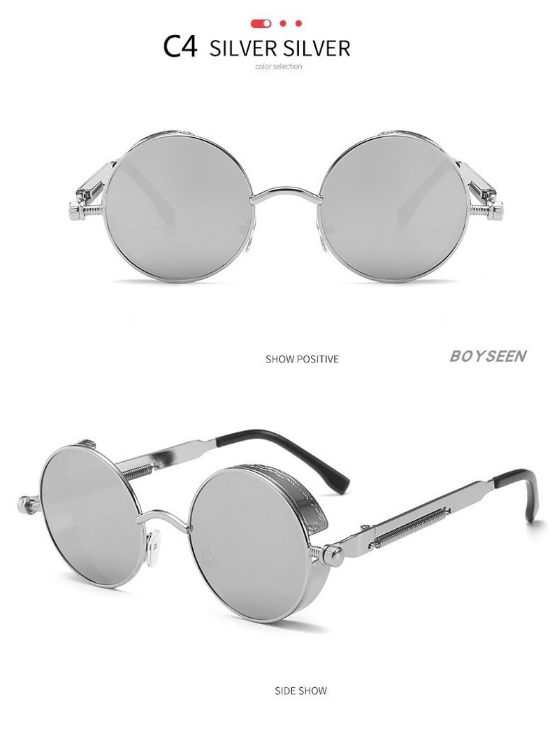 BOYSEEN New Punk Sunglasses Retro Metal Round Thick Frame Sunglasses Spring Temple