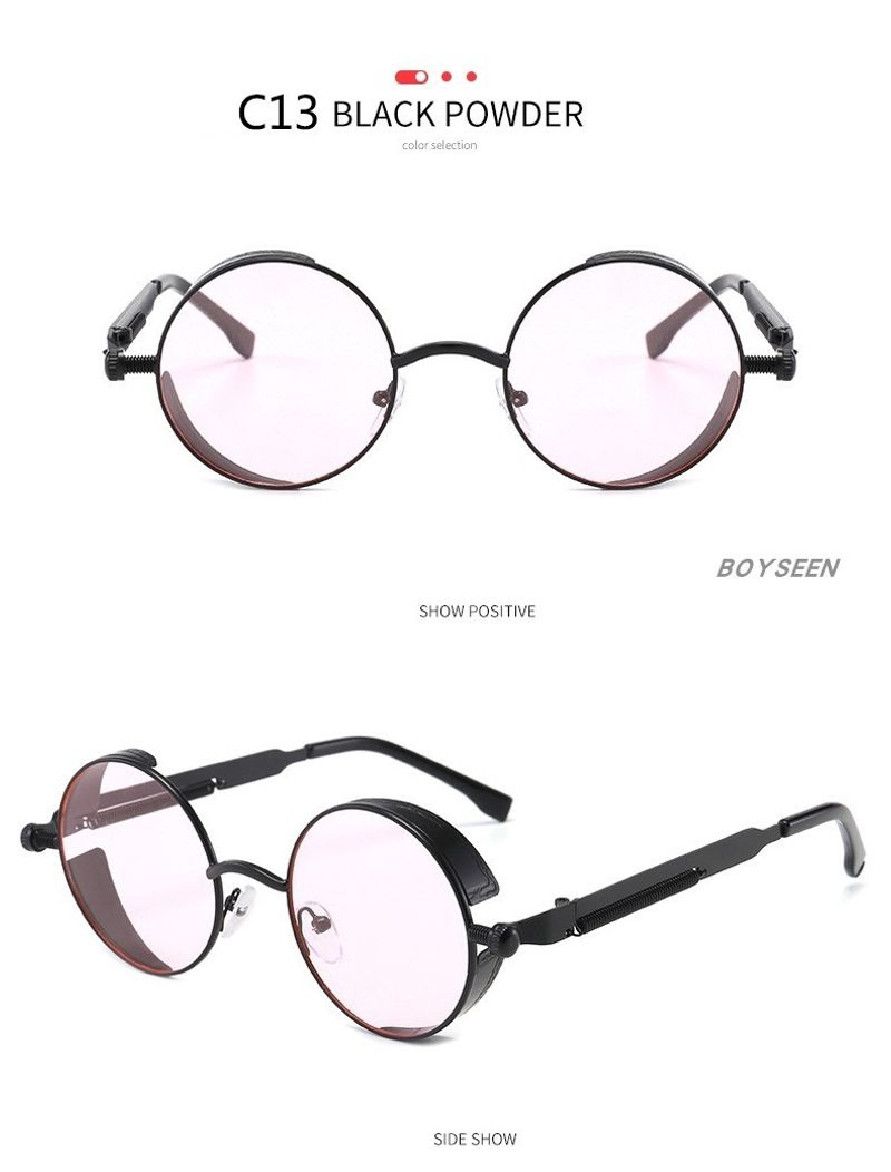 BOYSEEN New Punk Sunglasses Retro Metal Round Thick Frame Sunglasses Spring Temple
