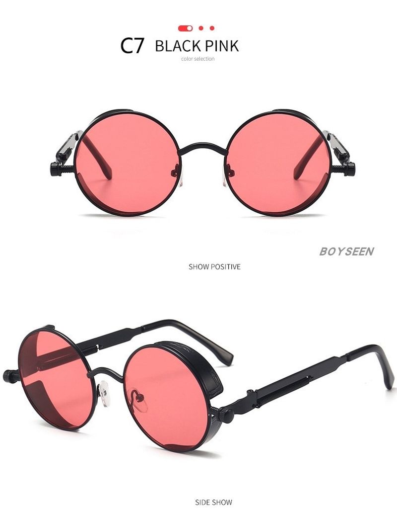 BOYSEEN New Punk Sunglasses Retro Metal Round Thick Frame Sunglasses Spring Temple