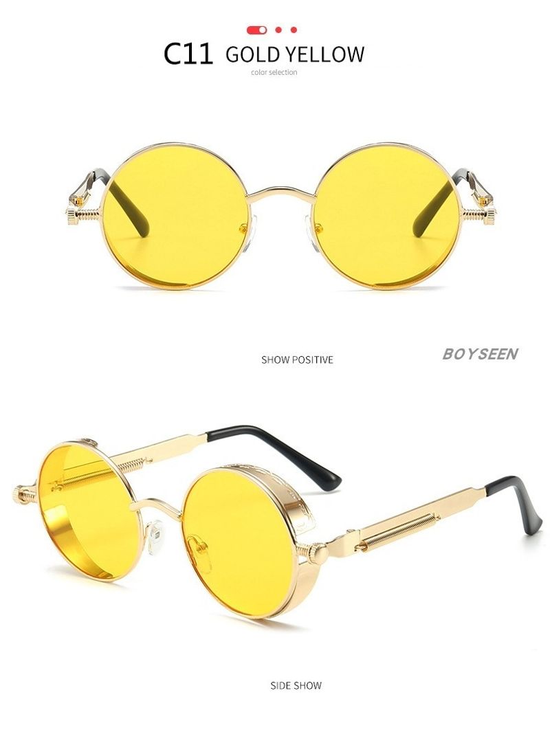 BOYSEEN New Punk Sunglasses Retro Metal Round Thick Frame Sunglasses Spring Temple
