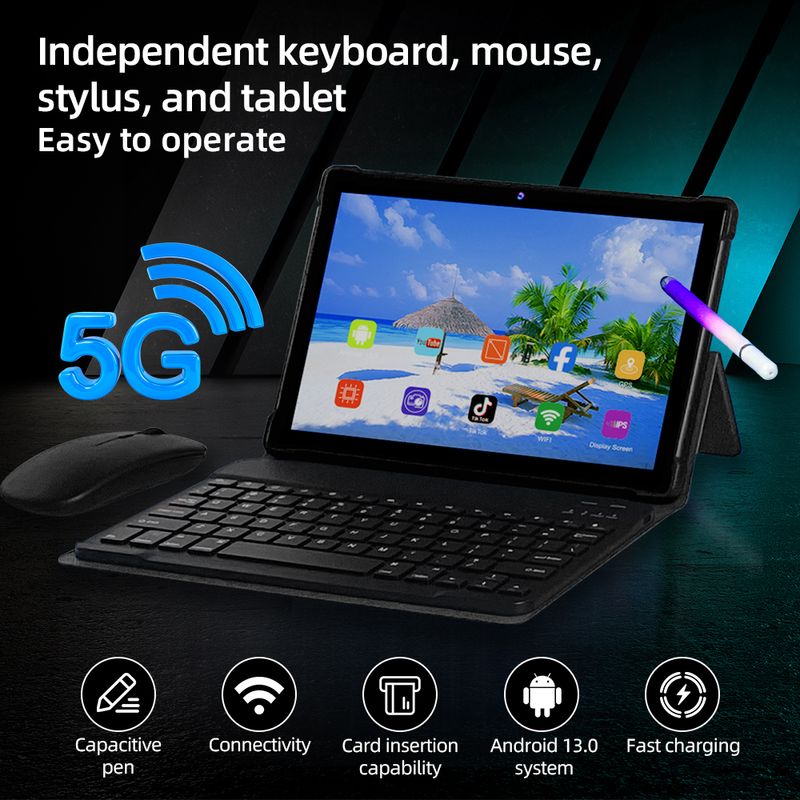 Nodazz 10.1-inch adult tablet Android 12 Sim 8GB+512GB Storage keyboard tablet (black)