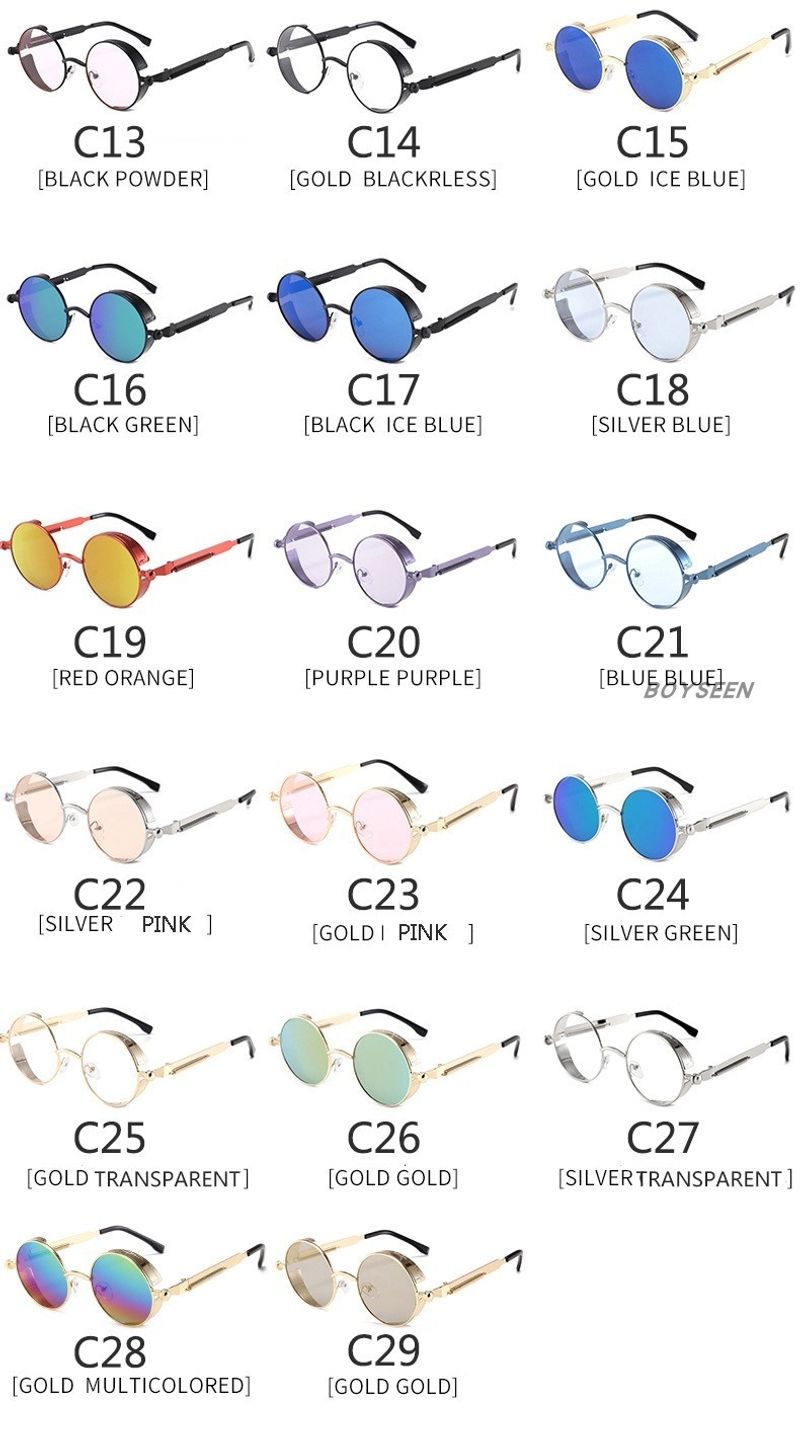 BOYSEEN New Punk Sunglasses Retro Metal Round Thick Frame Sunglasses Spring Temple