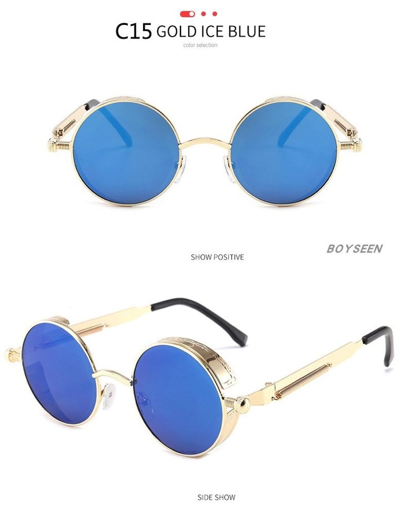 BOYSEEN New Punk Sunglasses Retro Metal Round Thick Frame Sunglasses Spring Temple