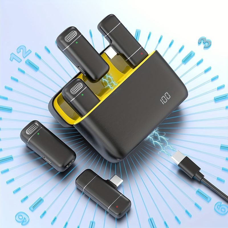 Wireless Lavalier Microphone Charging Case Mic Portable Audio Video Recording For IPhone Android