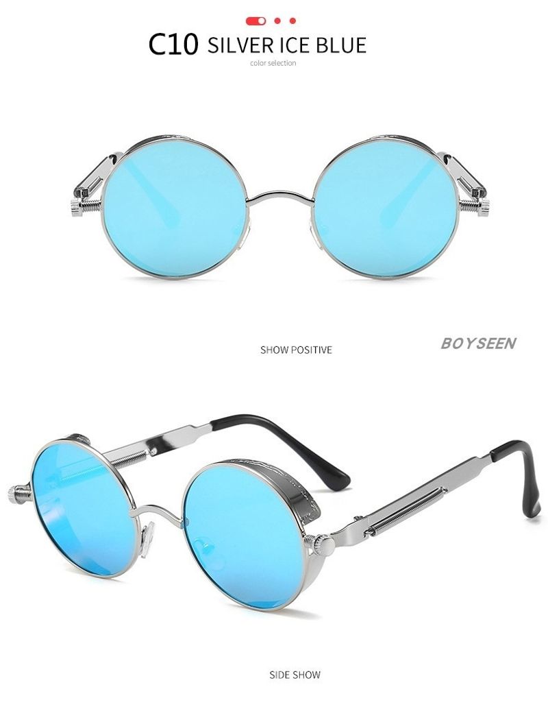 BOYSEEN New Punk Sunglasses Retro Metal Round Thick Frame Sunglasses Spring Temple