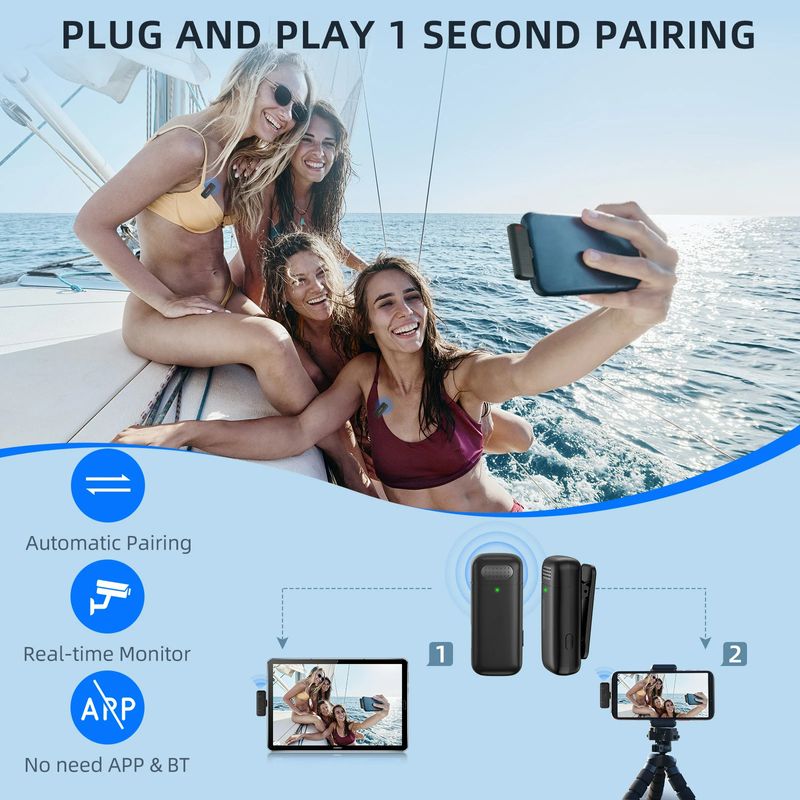 Wireless Lavalier Microphone Charging Case Mic Portable Audio Video Recording For IPhone Android