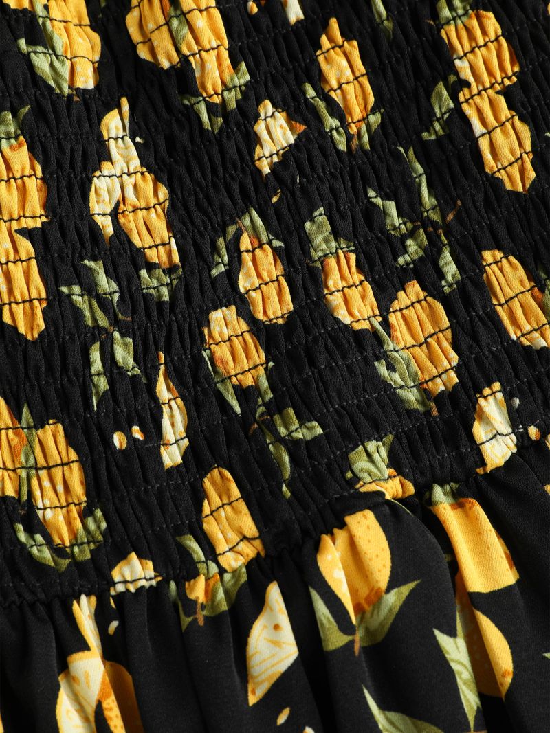 Lemon Split Knotted Shirred Midi Dress