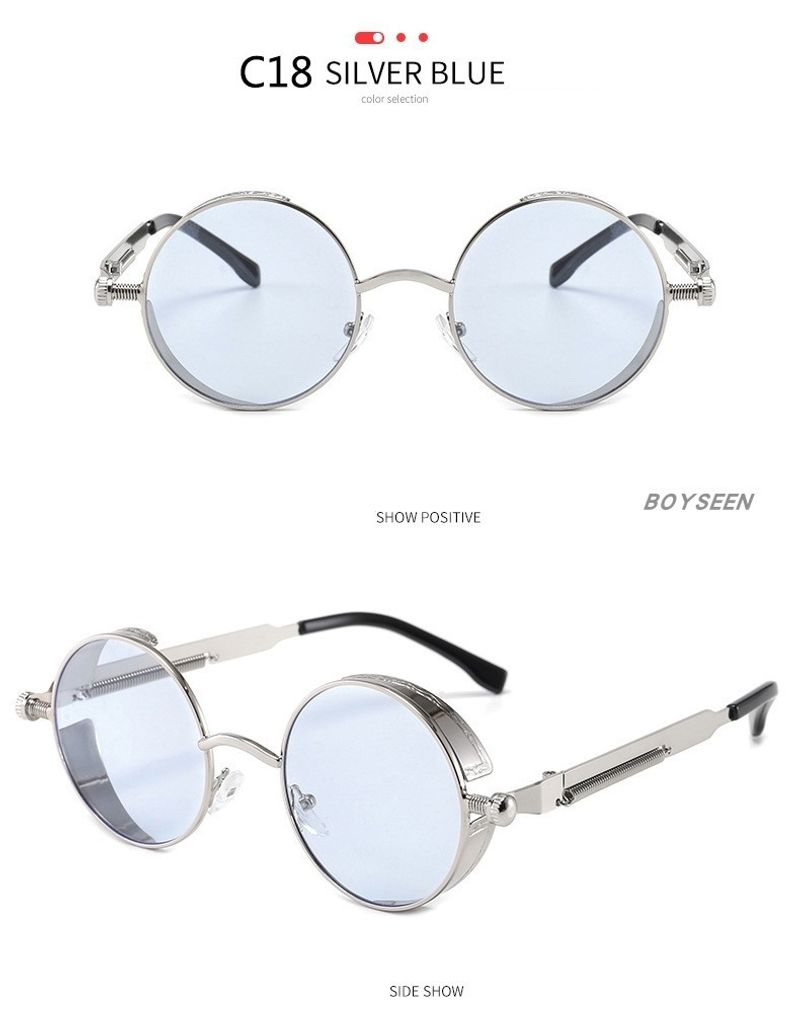 BOYSEEN New Punk Sunglasses Retro Metal Round Thick Frame Sunglasses Spring Temple