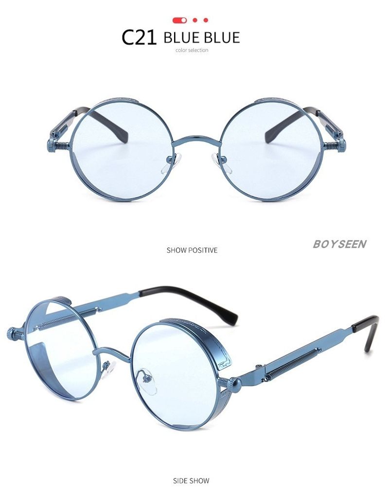 BOYSEEN New Punk Sunglasses Retro Metal Round Thick Frame Sunglasses Spring Temple