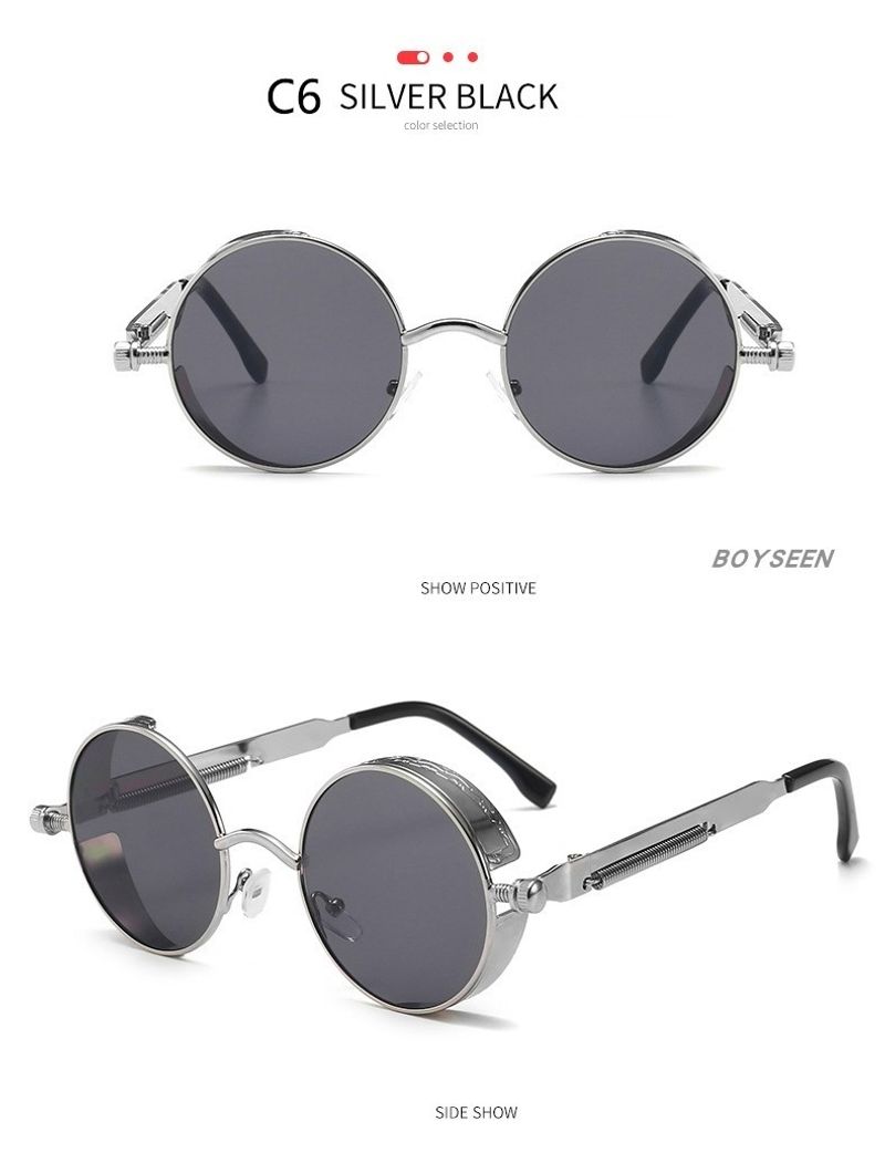 BOYSEEN New Punk Sunglasses Retro Metal Round Thick Frame Sunglasses Spring Temple