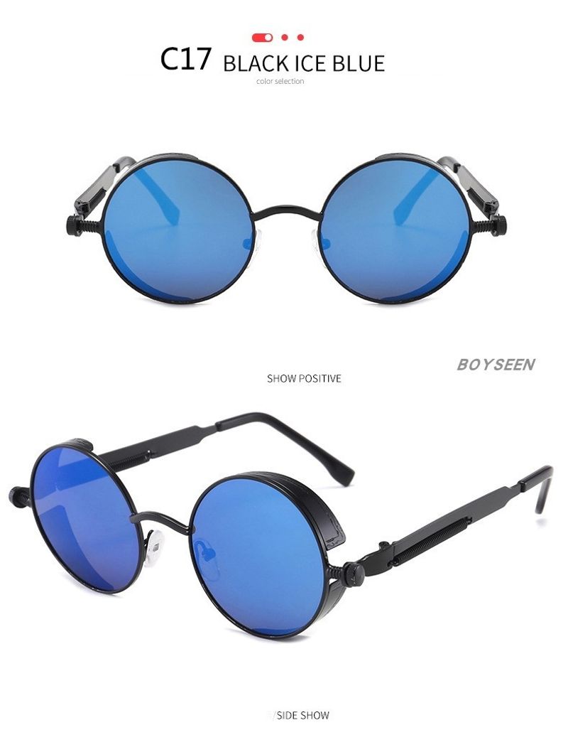 BOYSEEN New Punk Sunglasses Retro Metal Round Thick Frame Sunglasses Spring Temple