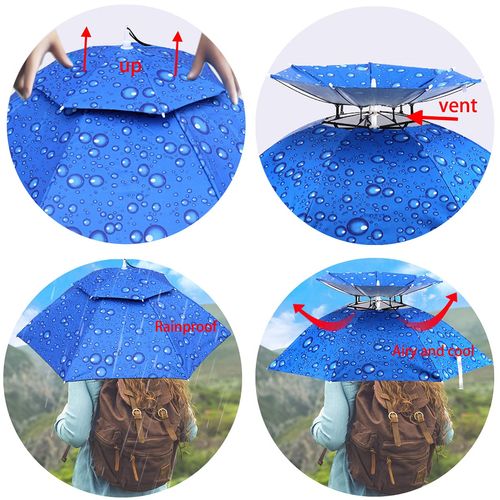 Umbrella Hat, 37 inch Fishing Umbrella Hat Hands Free Foldable UV Protection Umbrella Cap Adjustable Headwear for Fishing Golf Camping Beach Gardening Sunshade Outdoor