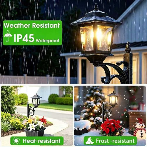 2-in-1 Planter + Light Solar Lamp Post, Outdoor Waterproof Solar Garden Lights, Auto-On Sensor, IP44 Rating Handles Outdoor Weather, Mounts on Wall-Spikes-Flat Surfaces, Bulb-Swap Compatible, Christmas Decor with Drain Hole,home decor