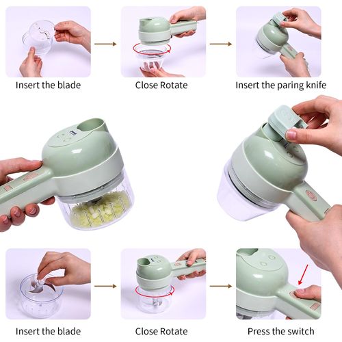4 in 1 Electric Vegetable chopper hand held, Food Chopper, Mini Fruit Slicer,Garlic Chopper,Egg whisk and Meat Mincer,Handheld Veggie Cutter for Salad