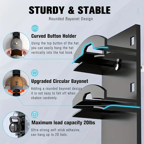 2 Pack Hat Organizer for Baseball Caps, Wall-Mount Hat Rack for Closet Door