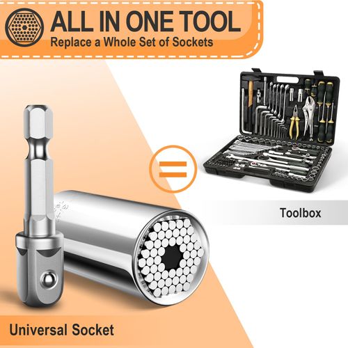 Super Universal Socket Tool, 7-19mm Universal Socket Wrench Set, Gator Grip with Power Drill Adapter Set, Valentine's Day Gift, Ideal Cool Gadgets for Birthday Gifts for Men Dad Husband