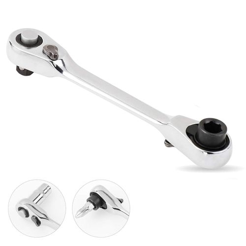 Mini Double Headed Ratchet Wrench , 1/4 Inch 72 Tooth Drive Socket and Screwdriver Bit Ratchet Set Rotator 5 Degrees Quick Install Release Ratchet Accessories Tool Silver