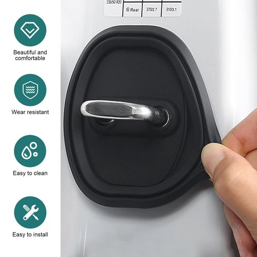 8 PCS Door Latch Lock Covers, Silicone Door Latch Protective Cover, Self-Adhesive Anti-Rust Noise Dampers Car Door Protector, Universal for Most Cars, Trucks, SUVs (Black)