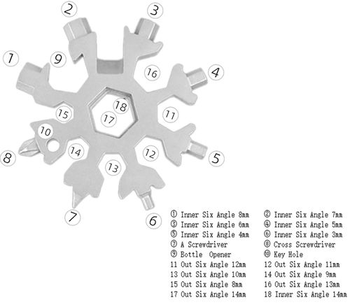 18 In 1 Snowflake Wrench, 4 Pcs 4 Color Zinc Alloy Multi-function Screwdriver and Bottle Opener