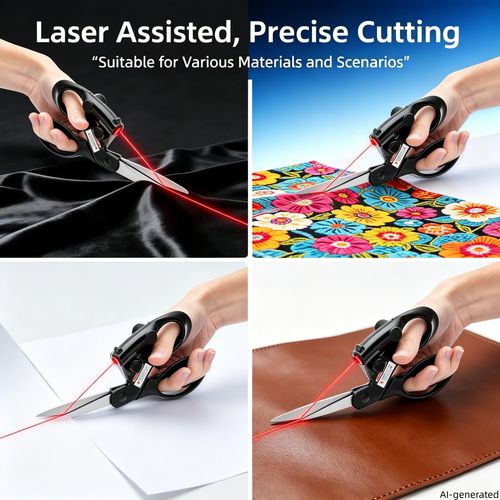 Laser Guided Fabric Scissors, Visual Laser Guide for Assisted Straight Cutting, Ergonomic Handle for DIY Crafts Fabric, Paper and Light Leather