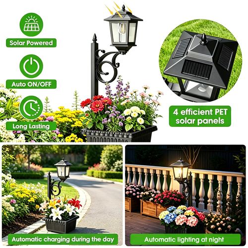2-in-1 Planter + Light Solar Lamp Post, Outdoor Waterproof Solar Garden Lights, Auto-On Sensor, IP44 Rating Handles Outdoor Weather, Mounts on Wall-Spikes-Flat Surfaces, Bulb-Swap Compatible, Christmas Decor with Drain Hole,home decor