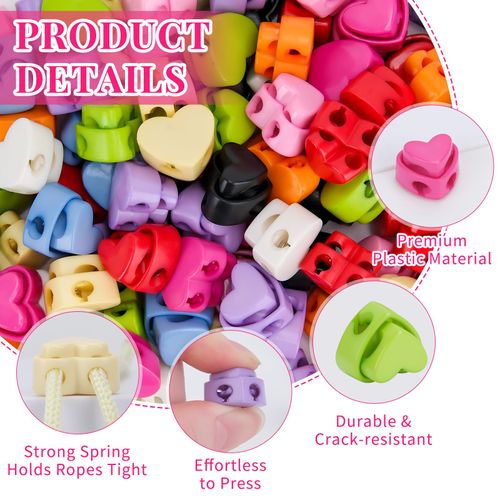 Plastic Cord Locks for Drawstrings Shoelaces, 100 Pcs Adjustable Round Cord Stops for Paracord, Backpacks