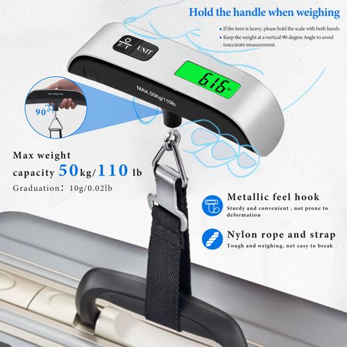 Digital Luggage Scale - 110 LB Industrial Baggage Scale with Backlit LCD, Data Lock, Hook & Strap Hang, 0.1lb/50g Precision, Dark-Light Readable, Pounds/Kgs for Traveling Gadgets, Portable Travel Gear