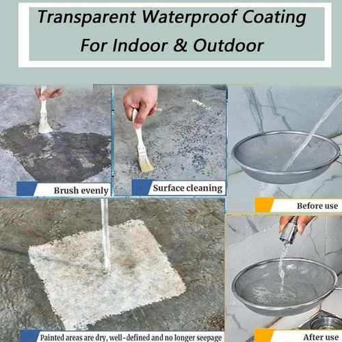 Transparent Waterproof Coating for Indoor & Outdoor, 5.29oz Waterproof Sealant Clear, Water-Based Invisible Leak Repair Glue for Roofs, Walls, Garden, Terraces, Cracks, Concrete, Wood