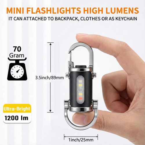 Rechargeable Keychain Flashlight, 800 Lumens 7 Light Modes | Waterproof EDC mini flashlight & COB work light with red-blue strobe. Bright light for hiking, searching and camping.