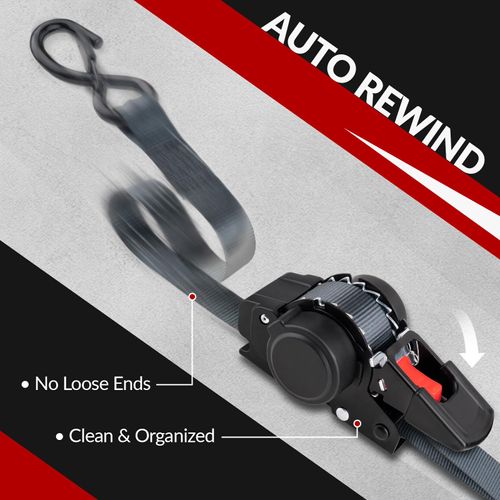 Retractable Ratchet Straps with One-Hand Safe Release for Home Use, 2PCS 1 Inch x 10 FT Ratcheting Straps with Auto Rewind, 1200 lb Break Strength, No Loose Ends for Motorcycle, Cargo, Truck