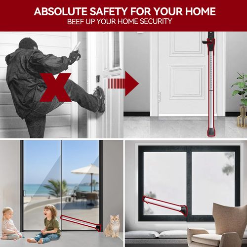 Door Security Bar, Patio Door Lock, 20-50 in, Sliding Glass Door Security Bar for Patio Door, Window Security and Door Stopper Protection, White