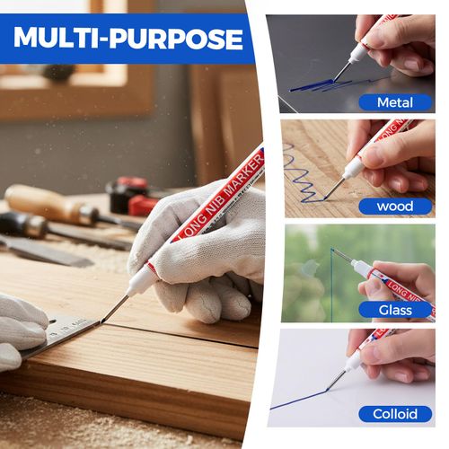 Long Head Deep Hole Marker, Quick Dry & Water-proof Construction Marker, Long Head Mark Pens for Metal, Steel, Tile, Glass, Carpenter Marking Tool for Woodworking (Mix-10PCS)