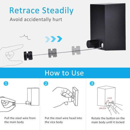 Retractable Clothesline, Adjustable Clothing Rope Indoor Outdoor with ABS Case+ Aluminum, Heavy Duty Stainless Steel Line Wall Mounted Laundry Drying String, Hotel Style 13.8 Feet