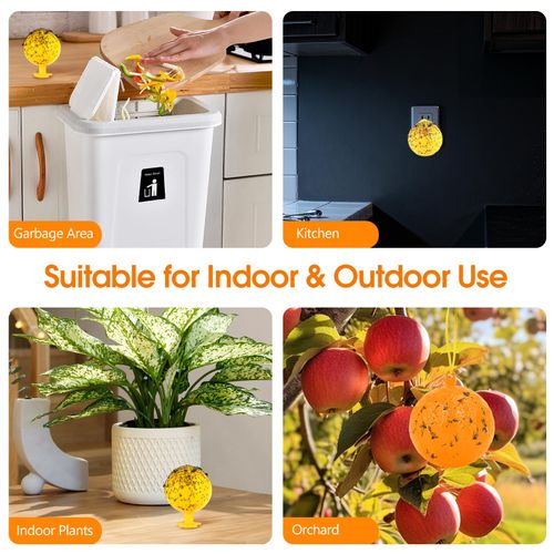 Original Fruit Fly Trap Ball with Light, 6pcs Hanging Fungus Gnat Killer Catcher, Adhesive Sticky Glue Catching Ball Fly Gnat Wasp Hornet Bugs Flying Insects Trap Ball for Indoor Outdoor Plant