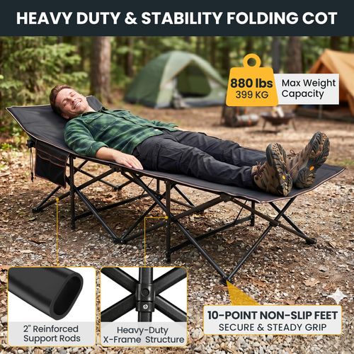 Folding Camping Cot, Extra Wide Heavy Duty Sleeping Cots, Camping Cot for Adults, Double-Layer Oxford Portable Travel Camp Bed w/Carry Bag for Home, Office Naps, Camping, Beach, Patio