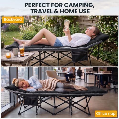 Folding Camping Cot, Extra Wide Heavy Duty Sleeping Cots, Camping Cot for Adults, Double-Layer Oxford Portable Travel Camp Bed w/Carry Bag for Home, Office Naps, Camping, Beach, Patio
