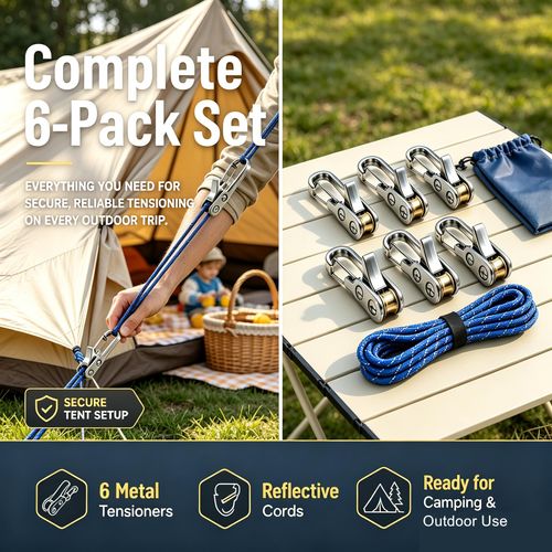 Paracord Adjusters（6-Pack）,Rope Tightening Tool & Tensioner,Rope with Roller Tensioner Heavy-Duty Tie Down for Camping, Tarps, Guy Lines, Boating, Cargo Bundling, & Outdoor Gear