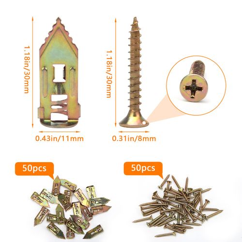 100PCS Self Drilling Drywall Anchors with Screws Kit, Metal Expansion Bolt Heavy Duty Wall Anchors and Screws for Drywall, No Drill Mounting for Fixing TV, Shelves, Cabinet, Curtains (0.43 * 1.18 in)