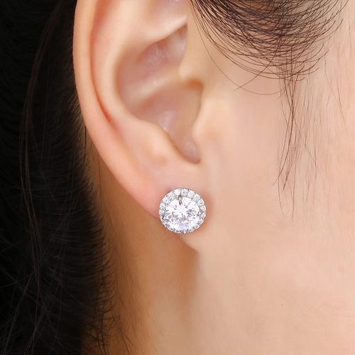 Round Cubic Zirconia Stud Earrings（1ct 6.5mm） , Everyday Dainty, Diamond-Like Brilliance, CZ Halo Birthstone Studs, Hypoallergenic & Lightweight, Elegant & Versatile