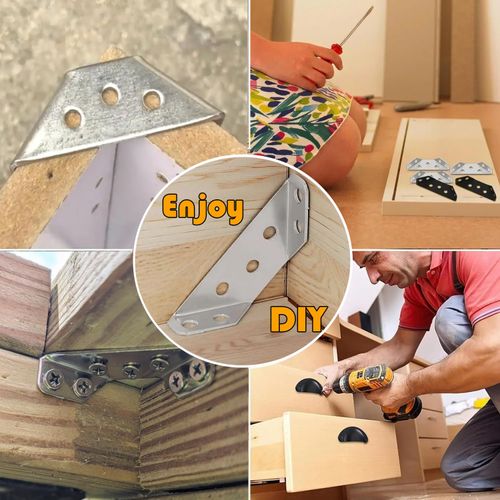 Furniture Corner Connector - 20PCS Universal Stainless Steel L Brackets with a total of 110 screws for Wood,Hardware Metal Angle Bracket Corner Braces,L Bracket for Shelves,Table,Cabinet,Drawer,Corner Brackets for Wood