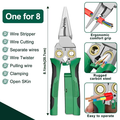 Pro 8-in-1 Wire Stripper/Cutter with Voltage Tester & Dual Alarms - Heavy Duty 12-250V AC/DC Electrical Tester for Hot/Neutral Wires - Electrician, HVAC, Car Repair Tool