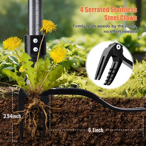 Stand Up Weed Puller Tool with 45″ Long Handle, Manual Weeder Tool,4-Claw Gardening Weeding Tool, Weed Remover Removal Pulling Tool for Garden Lawn Crabgrass Dandelion Grass Root (All-Steel)