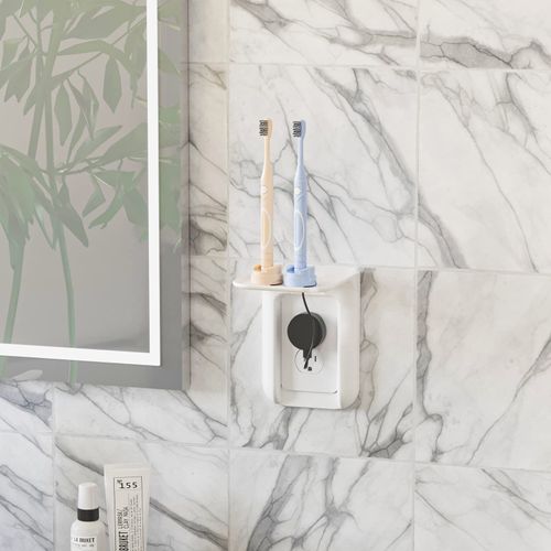 Outlet Shelf Wall Holder, Bathroom Shelf up to 10lbs Standard Vertical Duplex Wall Organizer for Smart Home Decor Space Saving Power Tools, Toothbrush (OLS001-W), 1 Pack, White