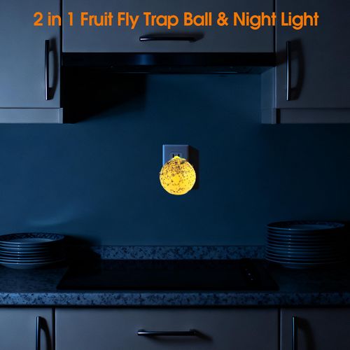 Original Fruit Fly Trap Ball with Light, 6pcs Hanging Fungus Gnat Killer Catcher, Adhesive Sticky Glue Catching Ball Fly Gnat Wasp Hornet Bugs Flying Insects Trap Ball for Indoor Outdoor Plant