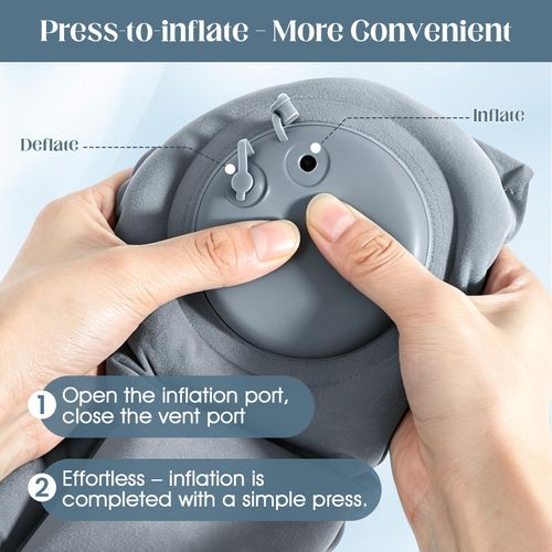 Inflatable Neck Pillow（Includes storage bag）, U-Shaped Travel Pillow with Adjustable Snap Grey