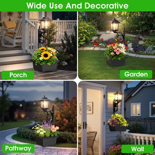 2-in-1 Planter + Light Solar Lamp Post, Outdoor Waterproof Solar Garden Lights, Auto-On Sensor, IP44 Rating Handles Outdoor Weather, Mounts on Wall-Spikes-Flat Surfaces, Bulb-Swap Compatible, Christmas Decor with Drain Hole,home decor
